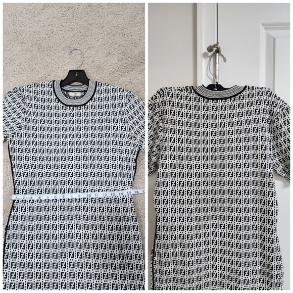 Authentic Fendi Zucca Jacquard Knit Bodycon Midi Dress Medium size White/Black - Picture 7 of 15